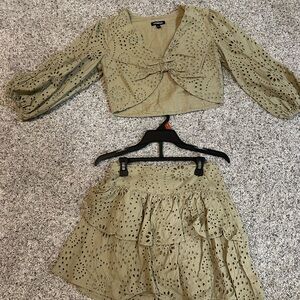 Express Olive Green Eyelet Dress Set